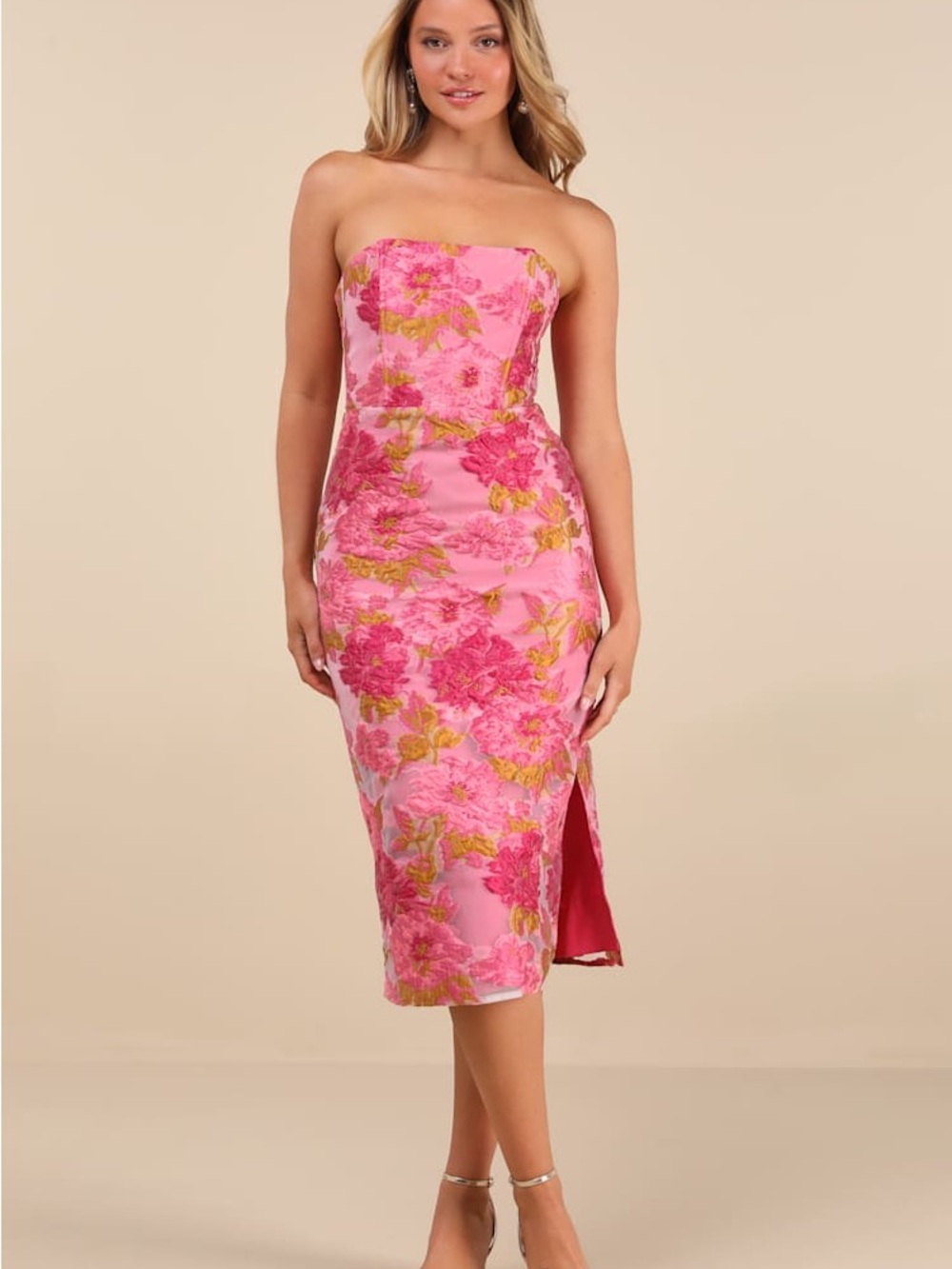 NWT Lulus Upgraded Event Pink Jacquard Strapless Bustier Midi Dress XS